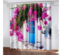 Dsnyu Rideau Occultant Chambre, Rideau Stof Polyester Blanc Bleu Vert Rosenrot Maison de Vacances avec des Fleurs 214L x 214H CM Lot de 2