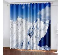 Dsnyu Rideau Occultant Fenetre Chambre, Rideau Stof Polyester Gris Bleu Blanc Paysage de Montagne Enneigée 86L x 160H CM Lot de 2