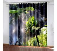 Dsnyu Rideau Occultant Salon, Rideau Fenetre Chambre Vert Gris Polyester Nuages Sombres et Arbres 96L x 160H CM Lot de 2