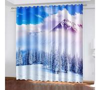 Dsnyu Rideau Occultants, Rideau Occultant Salon Bleu Polyester Nuages Neige Montagne Forêt Paysage 132L x 160H CM Lot de 2
