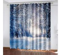 Dsnyu Rideau Stof Polyester, Rideau Chambre Gris Bleu Paysage de Champ de Neige Forestier 86L x 183H CM Lot de 2
