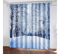 Dsnyu Rideau Stof Polyester, Rideau Fenetre Gris Blanc Paysage Forestier de Chemin de Neige 152L x 214H CM Lot de 2