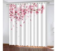 Dsnyu Rideau Stof Polyester, Rideau Occultant Chambre Rose Blanc Fleurs Roses 86L x 183H CM Lot de 2
