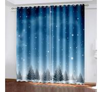 Dsnyu Rideau Stof Polyester, Rideau Occultant Fenetre Chambre Bleu Vert Paysage de Neige en Forêt 86L x 183H CM Lot de 2