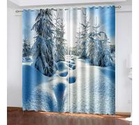 Dsnyu Rideau Stof Polyester, Rideau Occultant Gris Bleu Blanc Paysage de Neige en Forêt 86L x 183H CM Lot de 2