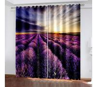 Dsnyu Rideau Stof Polyester, Rideau Occultant Motif Violet Jaune Marron Coucher de Soleil et Lavande 137L x 214H CM Lot de 2
