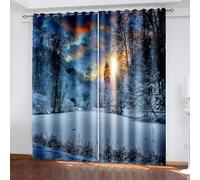 Dsnyu Rideau Stof Polyester, Rideau Salon Gris Bleu Orange Paysage Forestier Enneigé Au Coucher du Soleil 152L x 214H CM Lot de 2