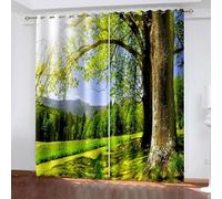 Dsnyu Rideau Stof Polyester, Rideaux Cuisine Occultant Vert Bleu Forêt Ensoleillée 152L x 214H CM Lot de 2