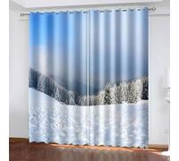 Dsnyu Rideau Stof Polyester, Rideaux Fenetre Gris Blanc Bleu Paysage Forestier de Montagne Enneigée 152L x 214H CM Lot de 2
