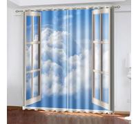 Dsnyu Rideaux de La Cuisine Moderne, Rideau Occultant Cuisine Blanc Bleu Polyester Fenêtre Nuages Blancs 152L x 274H CM Lot de 2