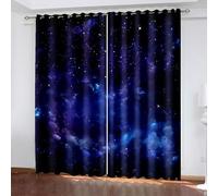 Dsnyu Rideaux Salon, Rideau de Cuisine Bleu Marine Polyester Nuages et Ciel Étoilé 214L x 183H CM Lot de 2