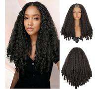 Dsoar Perruque Afro Bouclée U Part 24 Pouces Perruque Sans Colle avec Boucles Rebondissantes Cheveux Synthétiques à Clip pour Femmes Noires Wear and Go Demi-Perruques