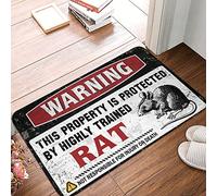 Dsoluuing Tapis de porte d'extérieur grand avertissement Cette propriété est protégée par un tapis de rat très entraîné, tapis de camping, tapis de bienvenue en plein air, drôle (taille : 65 x 90 cm)