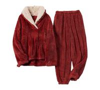 DSOUWEH Ensemble pyjama en velours chaud d'hiver pour femmes | Biens polyvalents de polyester de pyjamas d'ouatine de corail confortables et élégants de séjour, Viné L