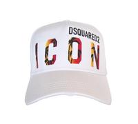 DSQUARED2 Casquette Baseball Homme Icon BCM0668 Blanc Palmes Coton 100%