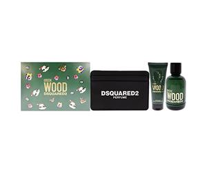 Dsquared2 Green Wood For Men 3 Pc Gift Set 3.4oz EDT Spray, 3.4oz Perfumed Bath and Shower Gel, Card Holder