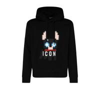 Dsquared2, Homme, Sweatshirts et sweats à capuche, Noir, Taille: S Sweat à Capuche Noir en Coton avec Imprimé Icon