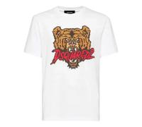 Dsquared2, Homme, Tops, Blanc, Taille: XL T-shirt en coton avec imprimé graphique