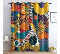 DSRDRFG Rideau Occultant Géométrie Coloré 2 * 70x170cm(LxH) Style Memphis Rideau Thermique Isolant Anti Froid et Chaleur pour Salon Chambre Fenetre Moderne Décoration, Lot de 2 Rideaux à Oeillets