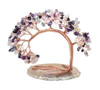 dssmboom Arbre de Cristal de guérison de la Vie Arbre de bonsaï de Cristal | Arbre de cristal de fluorite sur la base de tranche d'agate, Feng Shui Bonsai arbre d'argent Décoration maison, 4,5" -5,2"