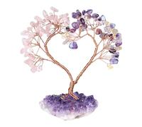 dssmboom Arbre en Cristal Fluorite/Quartz Rose, Arbre de Vie en Cristal | Arbre en cristal en forme de coeur sur socle en amas d’améthyste, bonsai arbre en pierre pour l’équilibre des chakras