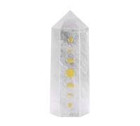 dssmboom Baguette de guérison en Pierre Unique pour la méditation et l'équilibrage des Chakras, Tour de Cristal facetté gravé de Phases lunaires pour la décoration de la Maison, Quartz de Roche