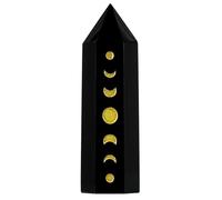 dssmboom Baguette de guérison en Pierre Unique pour la méditation et l'équilibrage des Chakras, Tour de Cristal facetté gravé de Phases lunaires pour la décoration de la Maison, Obsidienne Noire