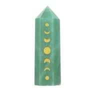 dssmboom Baguette de guérison en Pierre Unique pour la méditation et l'équilibrage des Chakras, Tour de Cristal facetté gravé de Phases lunaires pour la décoration de la Maison, Aventurine Verte
