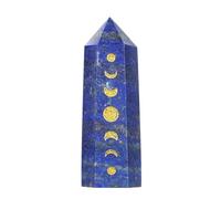 dssmboom Baguette de guérison en Pierre Unique pour la méditation et l'équilibrage des Chakras, Tour de Cristal facetté gravé de Phases lunaires pour la décoration de la Maison, Lapis-Lazuli