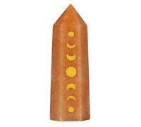 dssmboom Baguette de guérison en Pierre Unique pour la méditation et l'équilibrage des Chakras, Tour de Cristal facetté gravé de Phases lunaires pour la décoration de la Maison, Aventurine Rouge