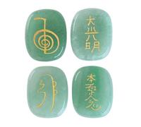 dssmboom Ensemble de 4 Pierres de Poche en Aventurine Verte Ovale gravées de Symboles Usui Reiki pour l'équilibrage des Chakras, la méditation et la guérison spirituelle
