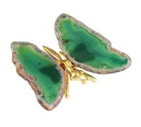dssmboom Lot de 2 Figurines Papillon en tranches d'agate géode pour décoration de Bureau, Papillon doré avec des Ailes en tranches d'agate Verte pour Collection ou Exposition