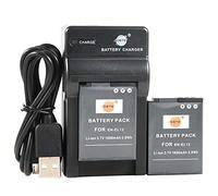 DSTE EN-EL12 Lot de 2 batteries Li-ion et chargeur micro USB compatibles pour appareils photo Nikon KeyMission 360, KeyMission170, Coolpix AW100, AW100S, AW130