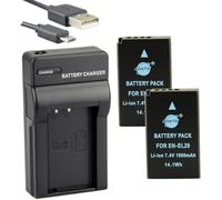 DSTE EN-EL20 Li-ION Batterie (2-Pack) et Chargeur USB Compatible pour Coolpix A, 1 J1, 1 J2, 1 J3, 1 AW1, 1 S1, 1 V3