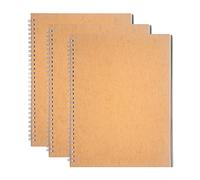DSTELIN Lot de 3 cahiers vierges à spirales de 25,4 x 19,1 cm, 100 g/m², couverture souple, carnet de croquis, 100 pages/50 feuilles, avec panneau dorsal (marron)