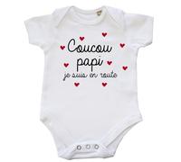 DSTNY Body Bébé À PERSONNALISER Annonce Grossesse, Coucou Papi, Mamie, Tatie, Tonton... Je Suis en Route, Cadeau Annonce Famille, taille naissance 0-3 mois