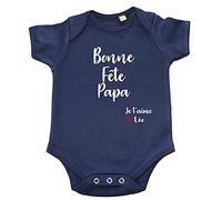 DSTNY Body bébé Bonne Fête Papa Je t'aime + prénom à personnaliser - Bleu marine (taille 6-12 mois)