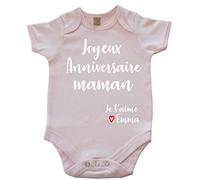 DSTNY Body Bébé Joyeux Anniversaire Maman Je t'aime + prénom à personnsaliser Rose 3-6 Mois