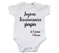 DSTNY Body Bébé Joyeux Anniversaire Papa Je t'aime + prénom à personnsaliser Blanc 6-12 mois