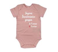 DSTNY Body Bébé Joyeux Anniversaire Papa Je t'aime + prénom à personnsaliser Rose 12-18 mois