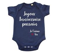DSTNY Body Bébé Joyeux Anniversaire Parrain Je t'aime + prénom à personnsaliser Bleu marine 0-3 mois