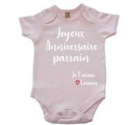 DSTNY Body Bébé Joyeux Anniversaire Parrain Je t'aime + prénom à personnsaliser Rose 3-6 Mois