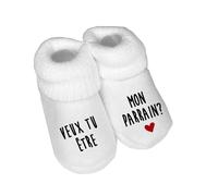 DSTNY Chaussons pour Bébé, Annonce Marraine, Blanc, Polyester, 0 Mois, Message Veux-tu être ma Marraine