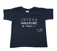 DSTNY T-Shirt Enfant Joyeux Anniversaire Papa Je t'aime + prénom à Personnaliser Bleu Marine 1-2 Ans