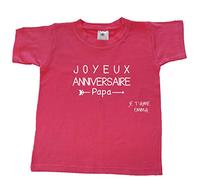 DSTNY T-Shirt Enfant Joyeux Anniversaire Papa Je t'aime + prénom à Personnaliser Fuchsia 1-2 Ans