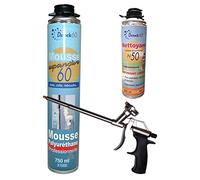 DSTOCK60-1 MOUSSE PISTOLABLE + 1 PISTOLET + 1 NETTOYANT - MOUSSE EXPANSIVE 750 ML - MOUSSE POLYURÉTHANE PROFESSIONNELLE - ISOLE, COLLE ET REBOUCHE - EXTÉRIEUR ET INTÉRIEUR