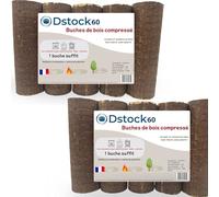 DSTOCK60-10 Bûches de Bois de hêtre compressé - bûchettes de 28cm - 100% sciure française Non traitée - Longue Combustion 2h30 - Haute Performance énergétique (PCI 4,6 kWh/kg)