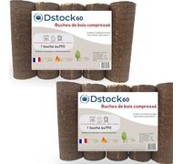 DSTOCK60-10 Bûches de Bois de hêtre compressé - Lot de 10 bûchettes de 28cm (20 kg) - 100% sciure française Non traitée - Longue Combustion 2h30 - Haute Performance énergétique (PCI 4,6 kWh/kg)