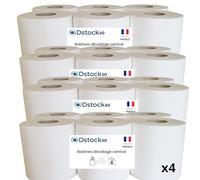 DSTOCK60 - Bobines Essuie-Mains à Dévidage Central - Papier 2 Plis - 450 Feuilles 20x20 cm - Ø17cm - Mandrin Prédécoupé 6,5cm - Rouleau Hauteur 20cm (x 4 colis = 24 rouleaux)