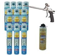 DSTOCK60 - Lot de 10 mousses expansives pistolables 750 ml + 1 Nettoyant Mousse + 1 pistolet - Mousse polyuréthane professionnelle - Isole, colle et rebouche - Extérieur et intérieur